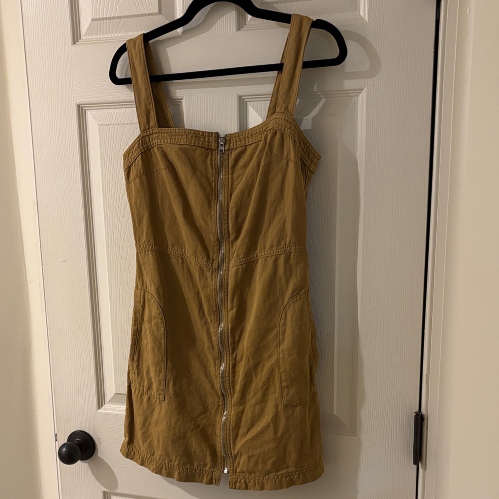 Topshop Tan Mini Canvas Dress with Zipper Size 6